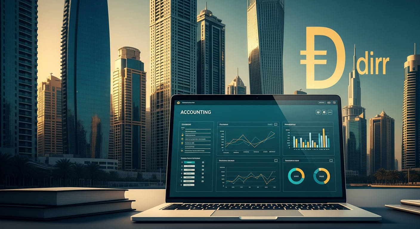 UAE accounting software landscape with Dubai skyline and financial dashboard