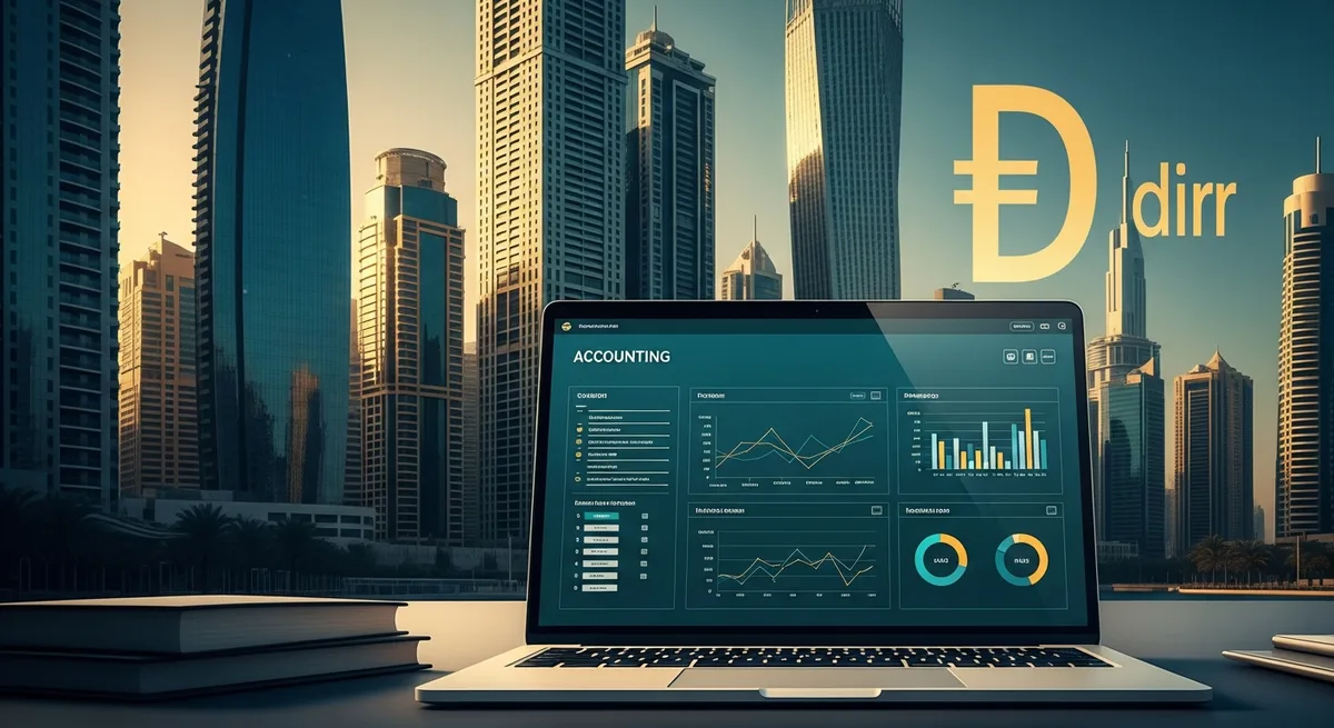 UAE accounting software landscape with Dubai skyline and financial dashboard